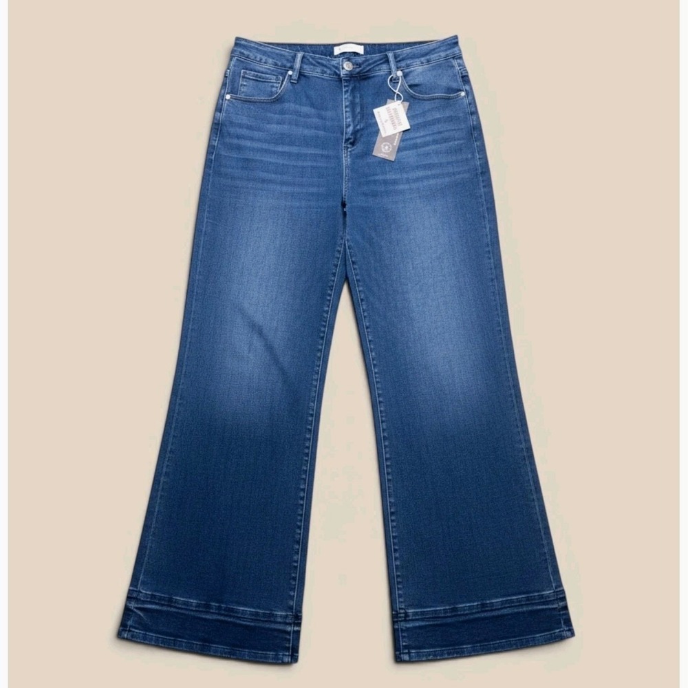 Risen Jeans Wide Leg Blue Jeans Womens 2XL Blue Tummy Control High Rise Straight